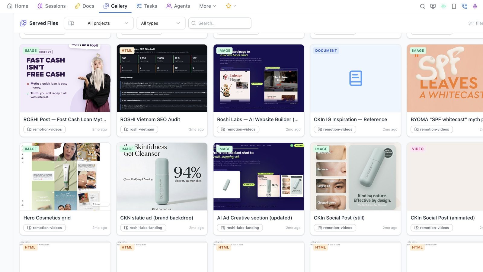 A gallery of static and video ads from the Creative Studio